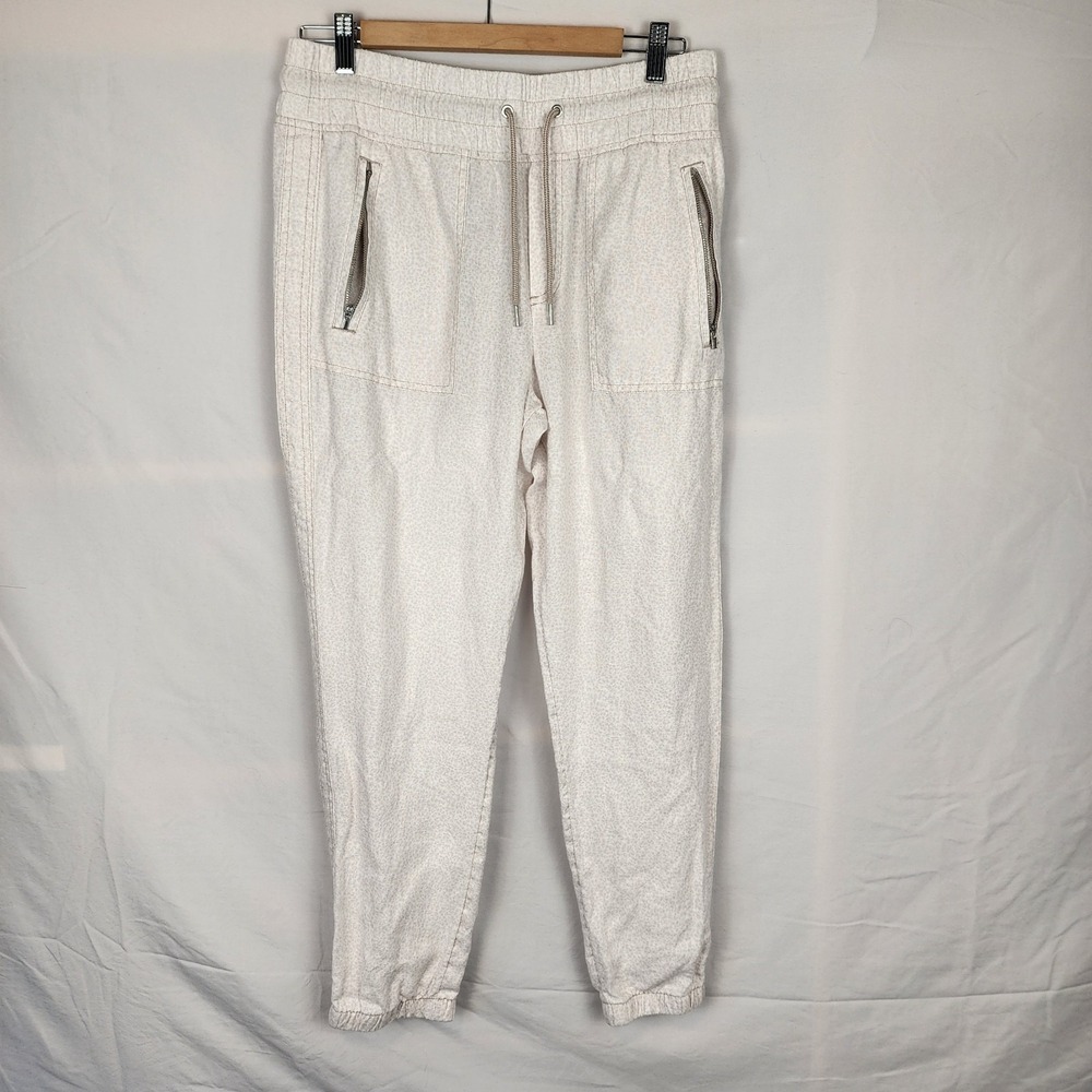 Athleta Cabo 100% Linen Patterned Ivory Jogger Pants Women's Size 10